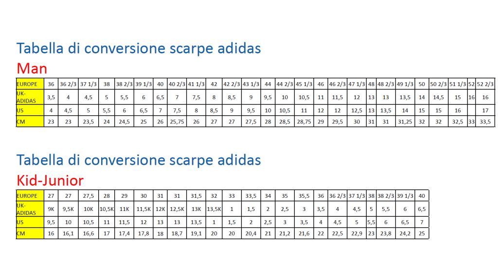 tabella scarpe adidas